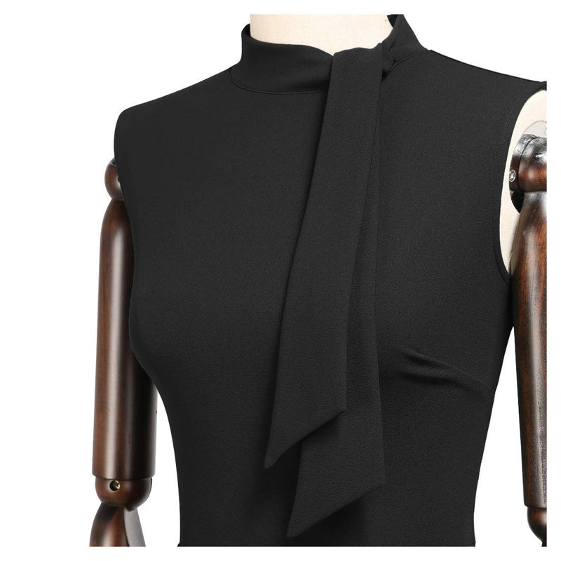 Miusol Women's Retro 1950s Style Half Collar Ruffle Cocktail Pencil Dress (Large, Black) - Image 5
